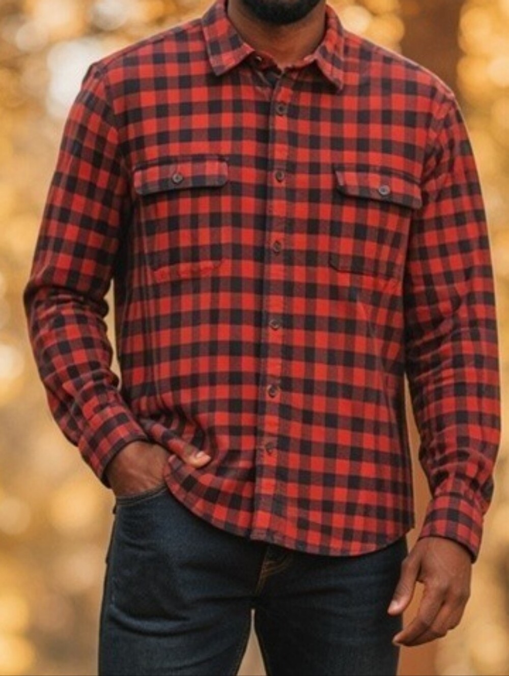 Lucky Brand Flannel Shirt Men's XXL 2XL Orange Blue Buffalo Plaid Pocket Fall